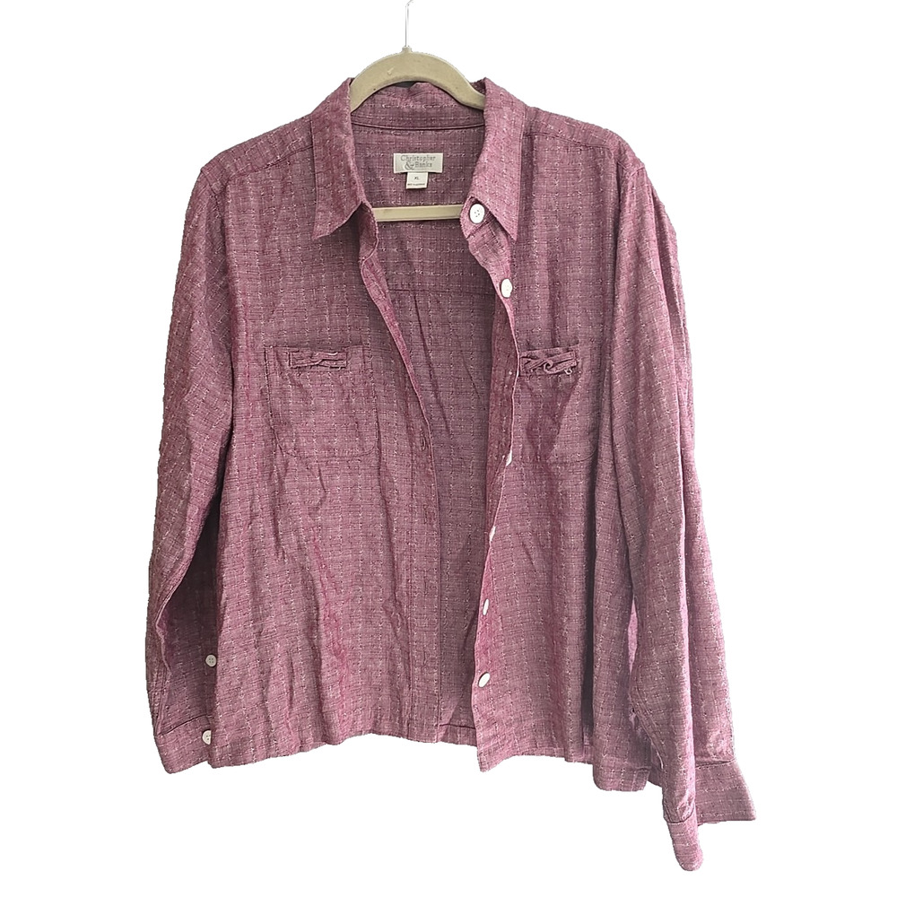 Christopher & Banks Red Linen Blend Long Sleeve Button Down Shirt Womans Size XL